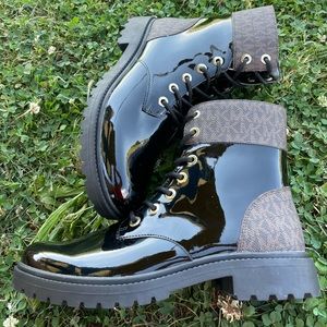 Michael Kors Alistatair Blk/Brn Patent Combat Boots